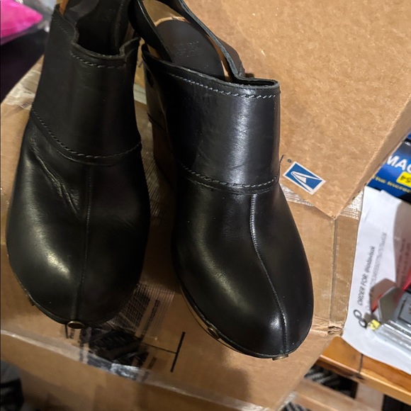 See By Chloe Black Leather Clogs with Wooden Platform
